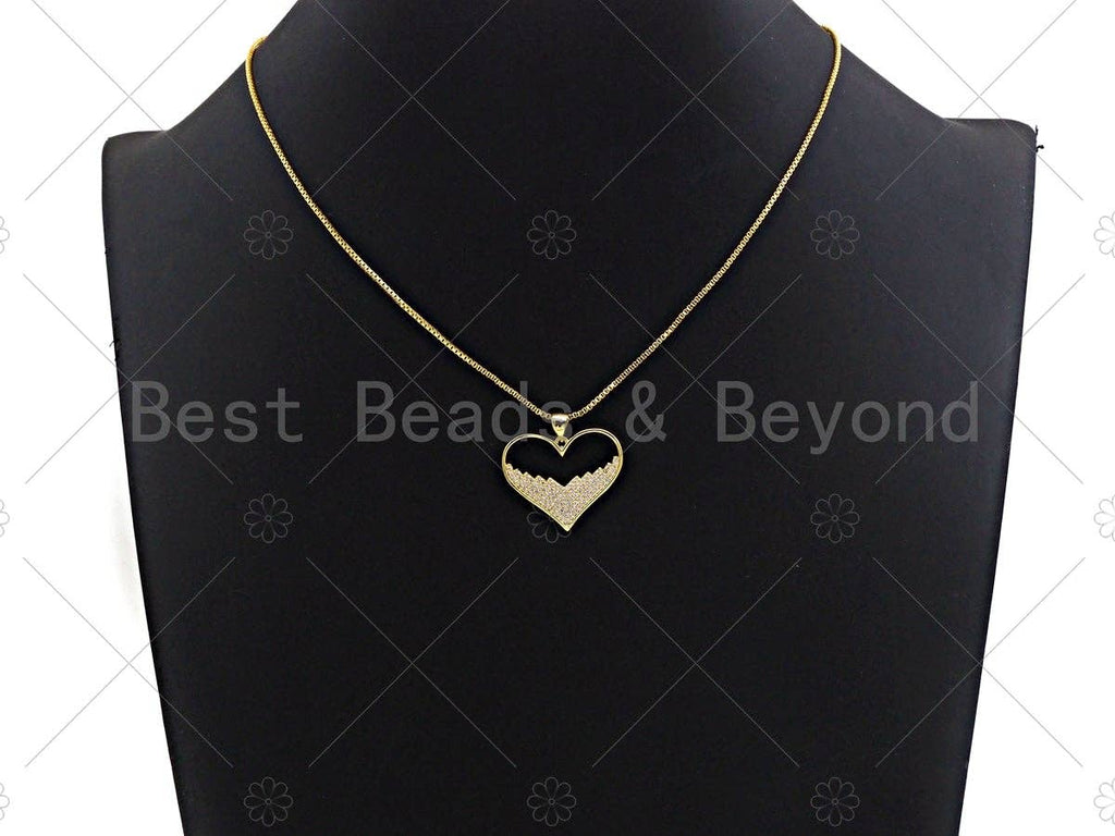 18K Gold Large Heart Shape Pendant,Heart Charm, Heart Pave Pendant, Gold plated, 21mm, Sku#LK55