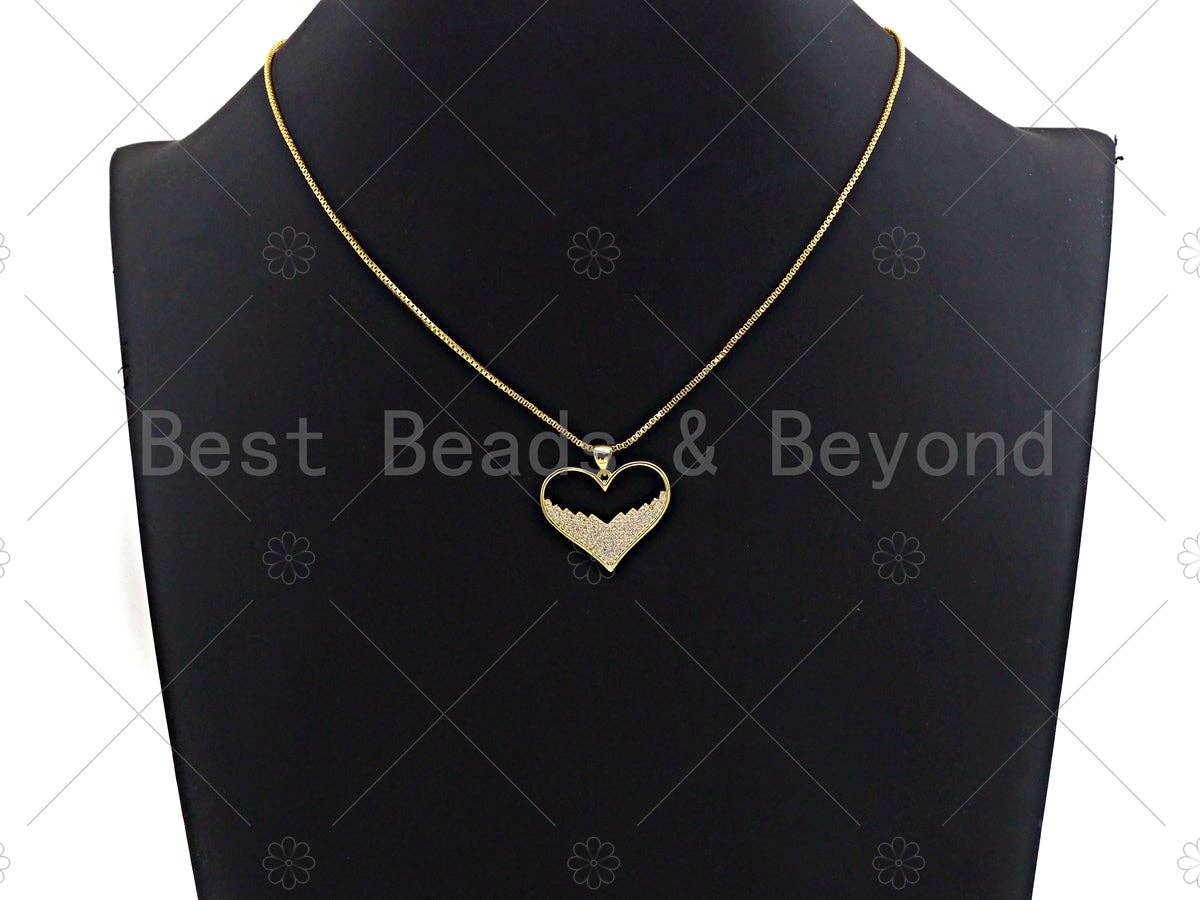 18K Gold Large Heart Shape Pendant,Heart Charm, Heart Pave Pendant, Gold plated, 21mm, Sku#LK55