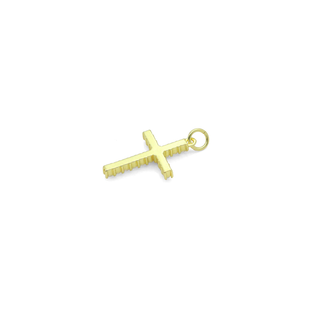 White Pearl Gold Silver Cross Shape Charm Pendant, Sku#LX740