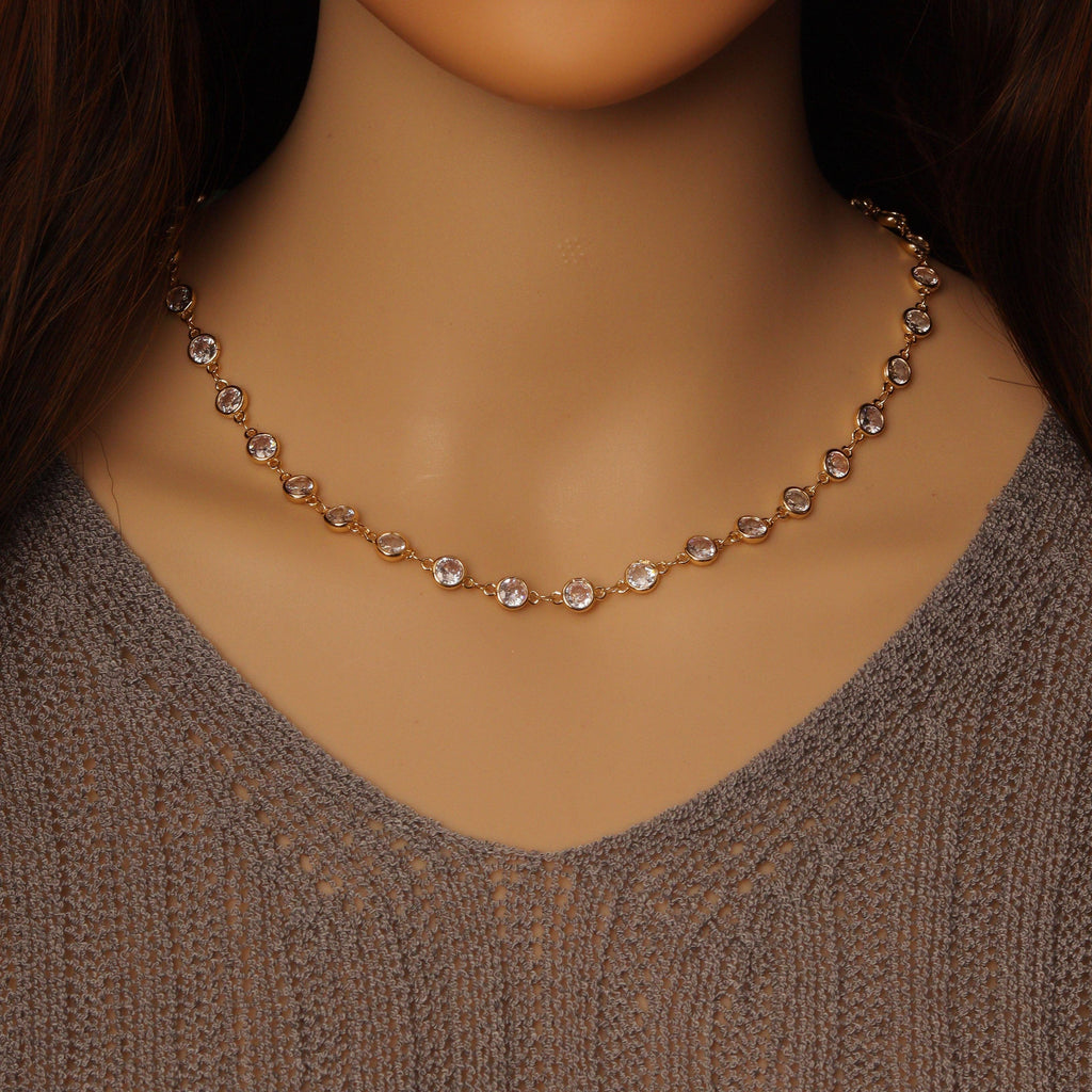 Gold Silver Big CZ Link  Adjustable Necklace, Sku#EF458