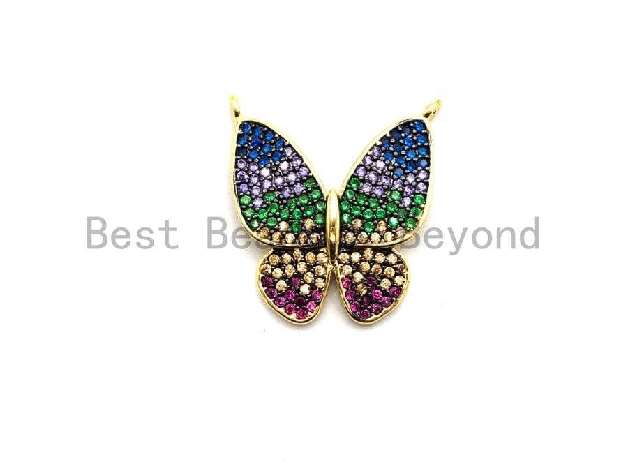 Colorful CZ Micro Pave Butterfly Pendant, Butterfly Pave Pendant for Necklace, Gold/Rose Gold/Silver/Gunmetal plated, 19x20mm, Sku#F714