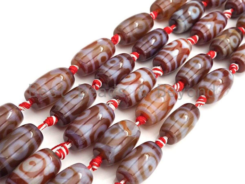 1pc/12pc Natural Tibetan Agate Barrel Spacer Beads, Brown White Eye Dzi Spacer Beads, Tibetan Dzi Beads, 14x25mm, sku#U867