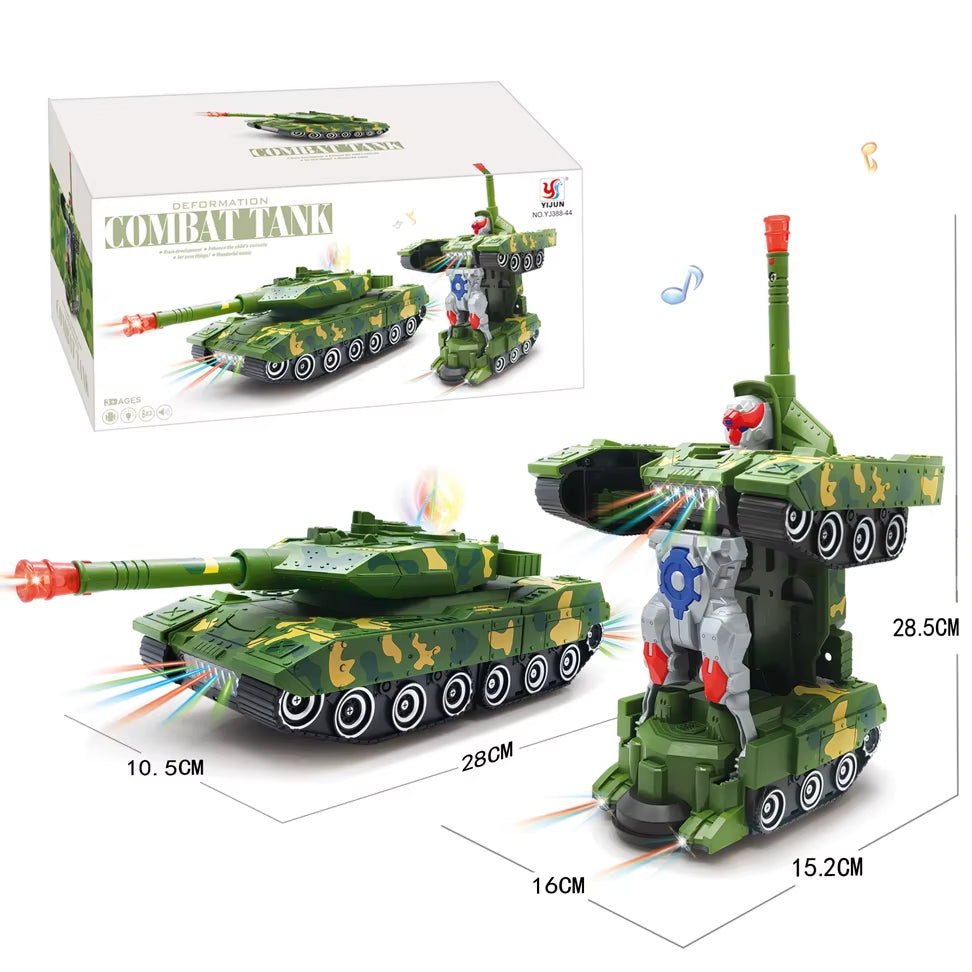 Electric Transforming Robot Car Toys with Light and Music 2 in 1 Automatic Tank Transform Robot Toy for Kids Gift