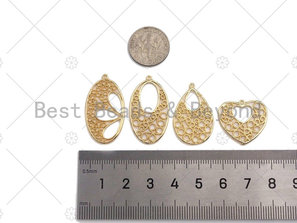Filigree Gold Lacy Charm, Oval/Teardrop/Star/Heart Diamond Shape Brushed Gold Charm, Wire Charm, sku#CP11C