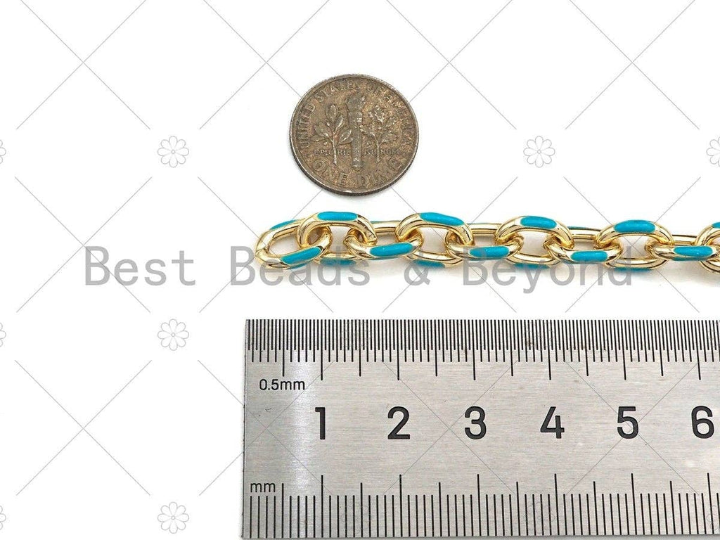 High Quality Colorful Enamel Gold Oval Link Chain by Foot, Gold Enamel Chunky Oval Link Chain, Enamel Statment Chain, 7x11mm, SKU#M333
