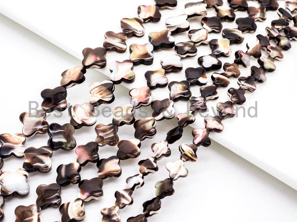 Natural Mother of Pearl beads, 8/10/12/15/18mm Brown Plated Mother of Pearl Four-leaf clover Beads strand, 16inch full strand, SKU#T40