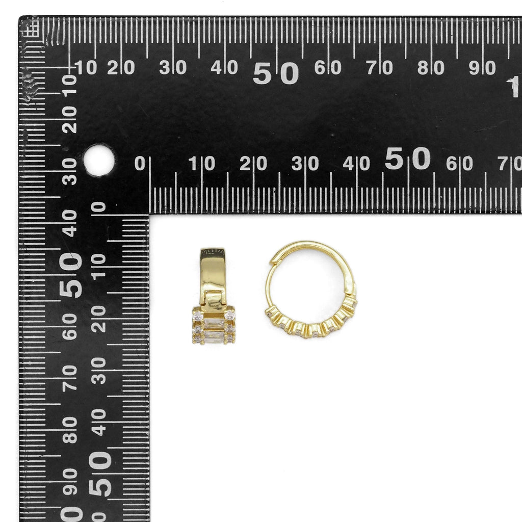 Gold Silver Baguette CZ Round Hoop Earrings, Sku#A131