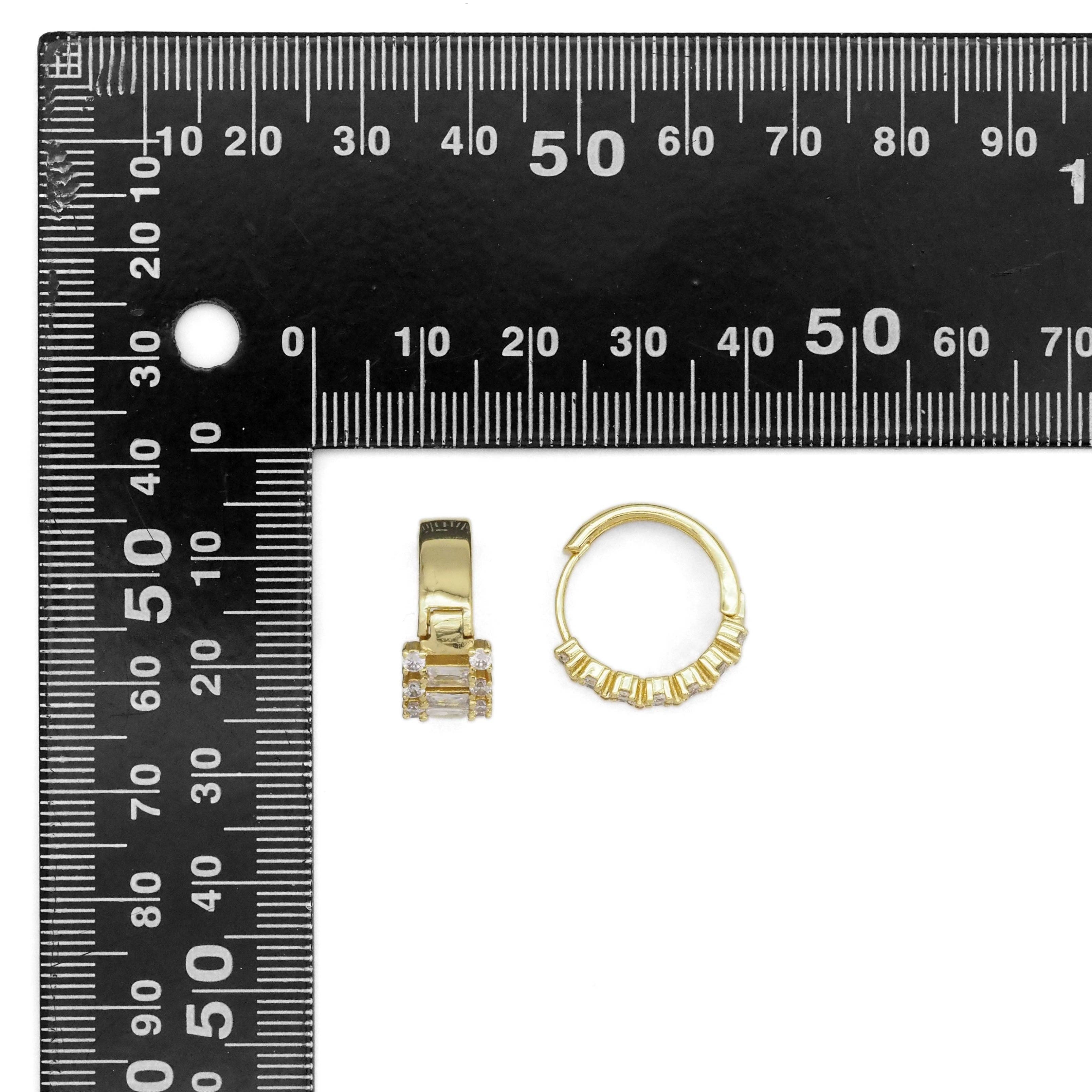 Gold Silver Baguette CZ Round Hoop Earrings, Sku#A131