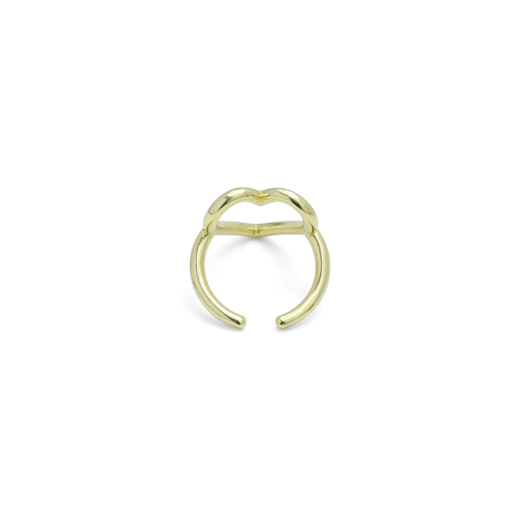 Plain Gold Silver Frame Heart Adjustable Ring, Sku#A378