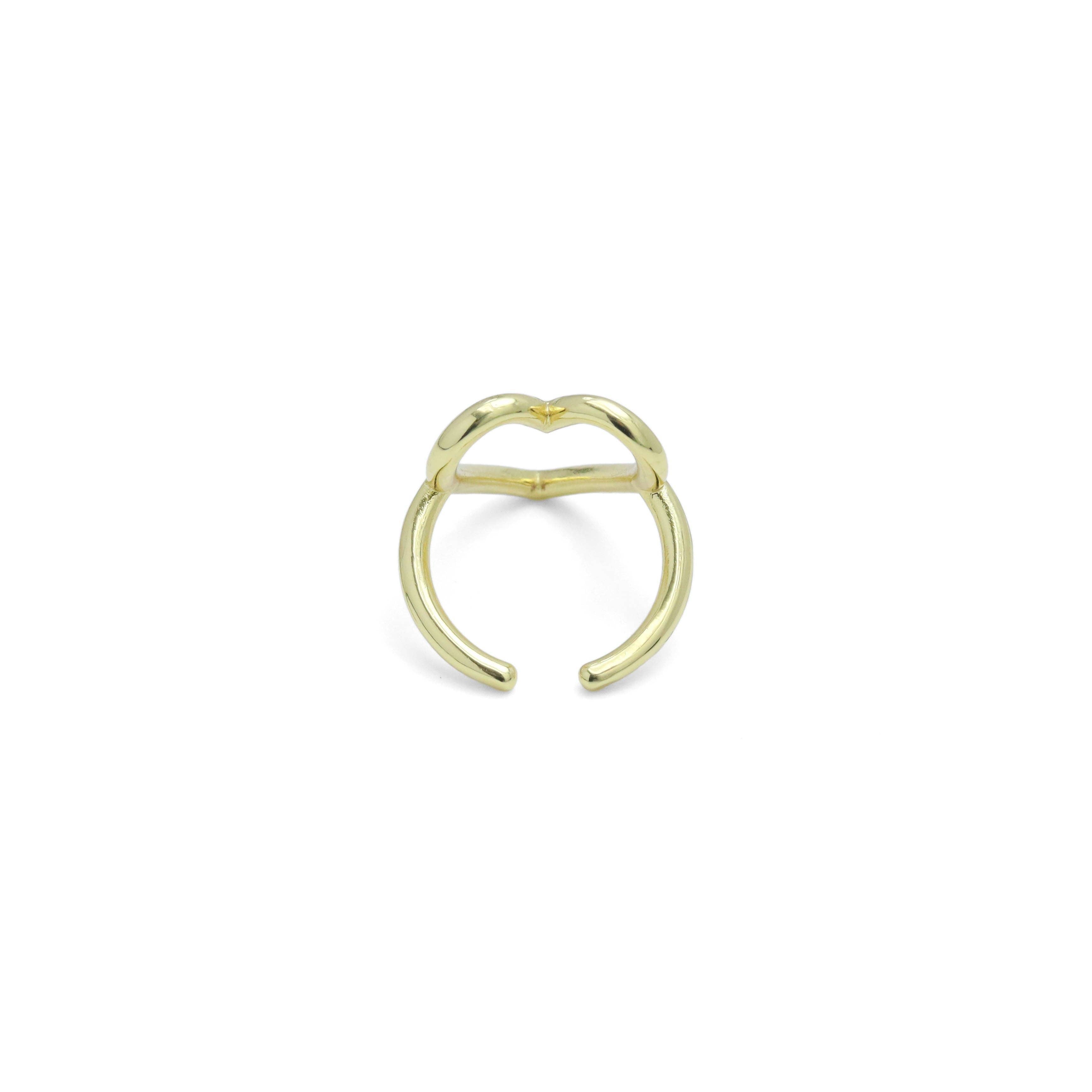 Plain Gold Silver Frame Heart Adjustable Ring, Sku#A378