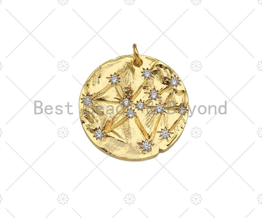CZ Micro Pave Star On Round Shape Pendant, 14K Gold Filled Medallion Charm, Necklace Bracelet Charm Pendant,23x3mm,Sku#ZX35