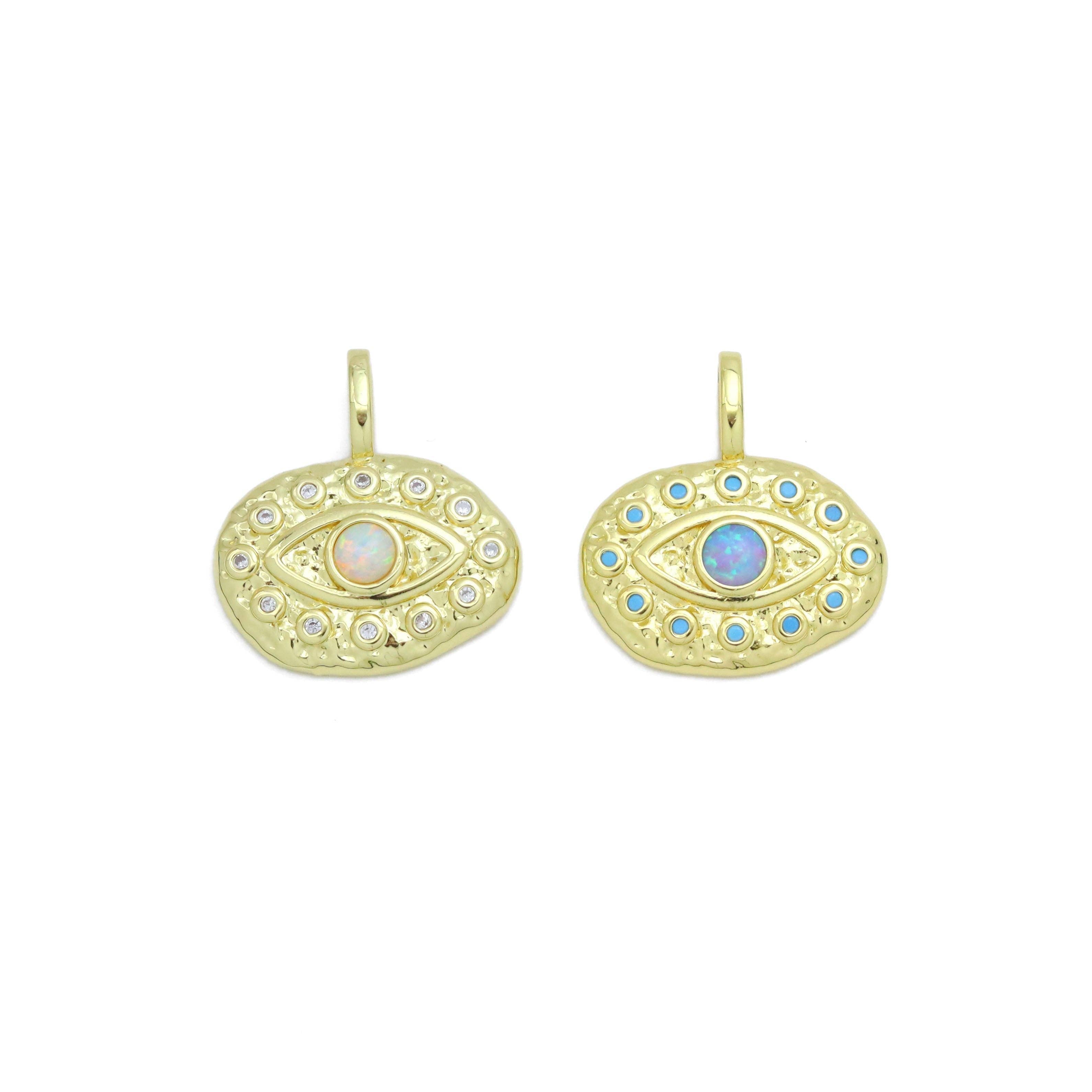 CZ Oval Shape Evil Eye with Opal Center Pendant, Sku#LX570