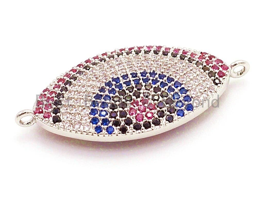 CZ Micro Pave Rainbow Evil Eyes Connector for Bracelet/Necklace, Cubic Zirconia Space Connector, CZ Beads,16x33mm,sku#E47