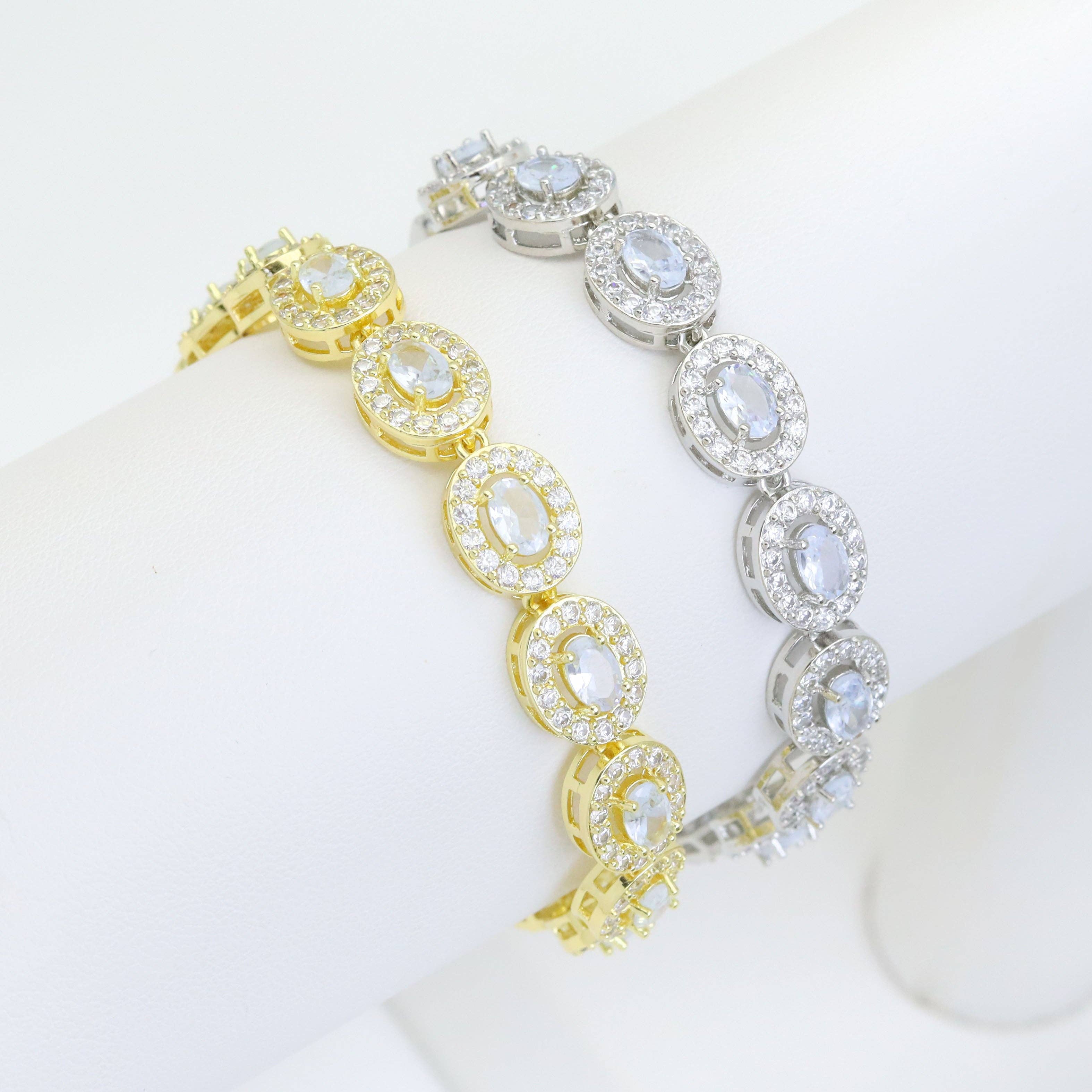 Big Oval CZ Gold Silver Bracelet, Sku#A189