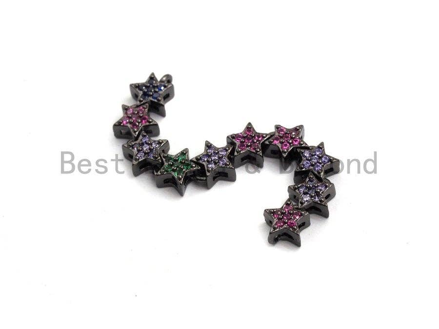 Colorful CZ Micro Pave Five Star Connector/Pendant for bracelet/necklace, Long Spacer Connector/Link/Pendant, 6x58mm, sku#E454C