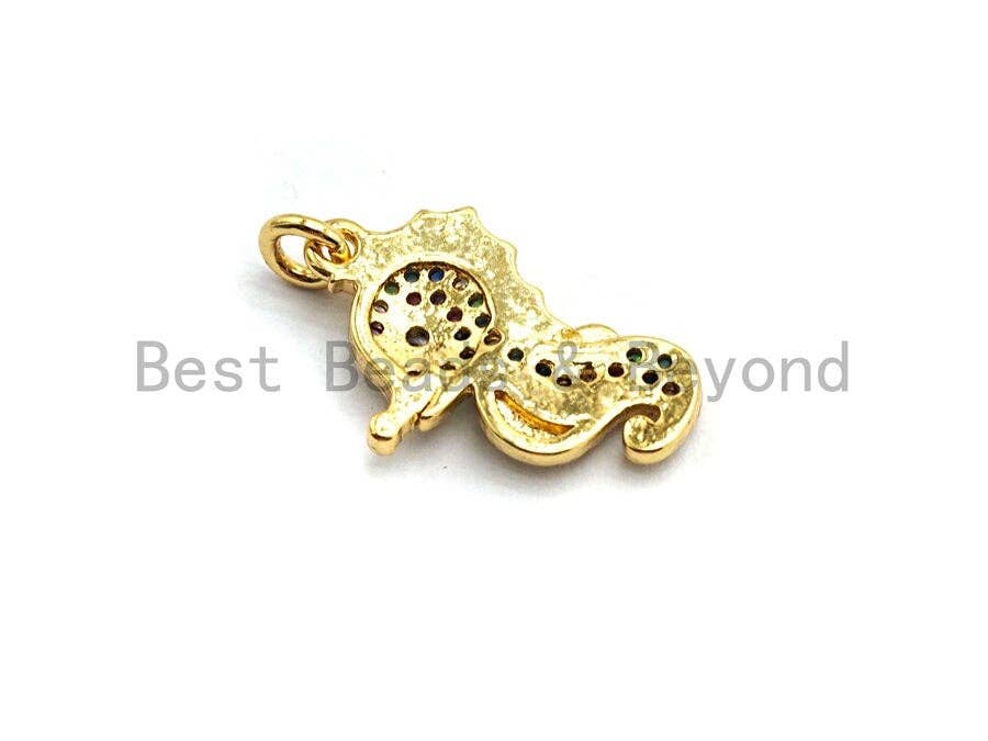CZ Colorful Micro Pave  Sea Horse Pendant, Sea Horse Shaped Pave Pendant, Seahorse Gold plated, 12x19mm, Sku#F749