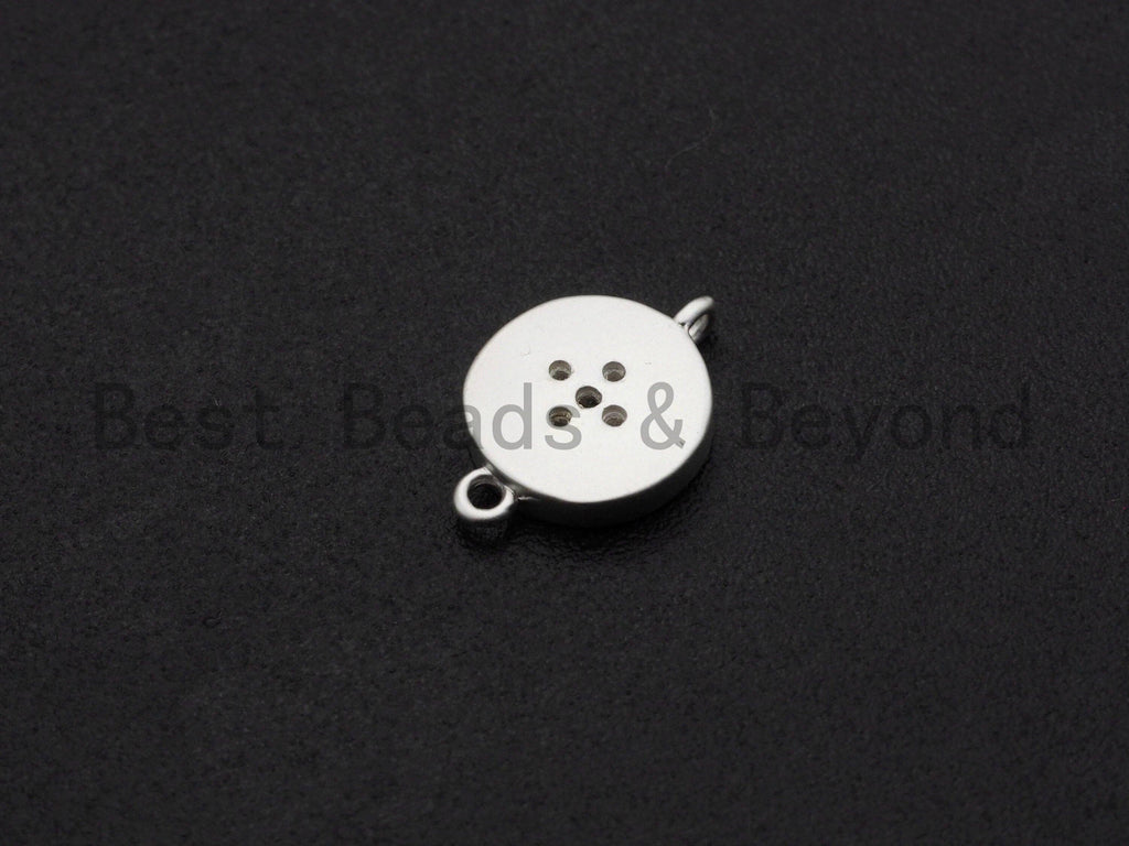 CZ Micro Pave Round Coin With Star Connector,Cubic Zirconia Connector, Silver Tone,9x13mm,sku#Y223