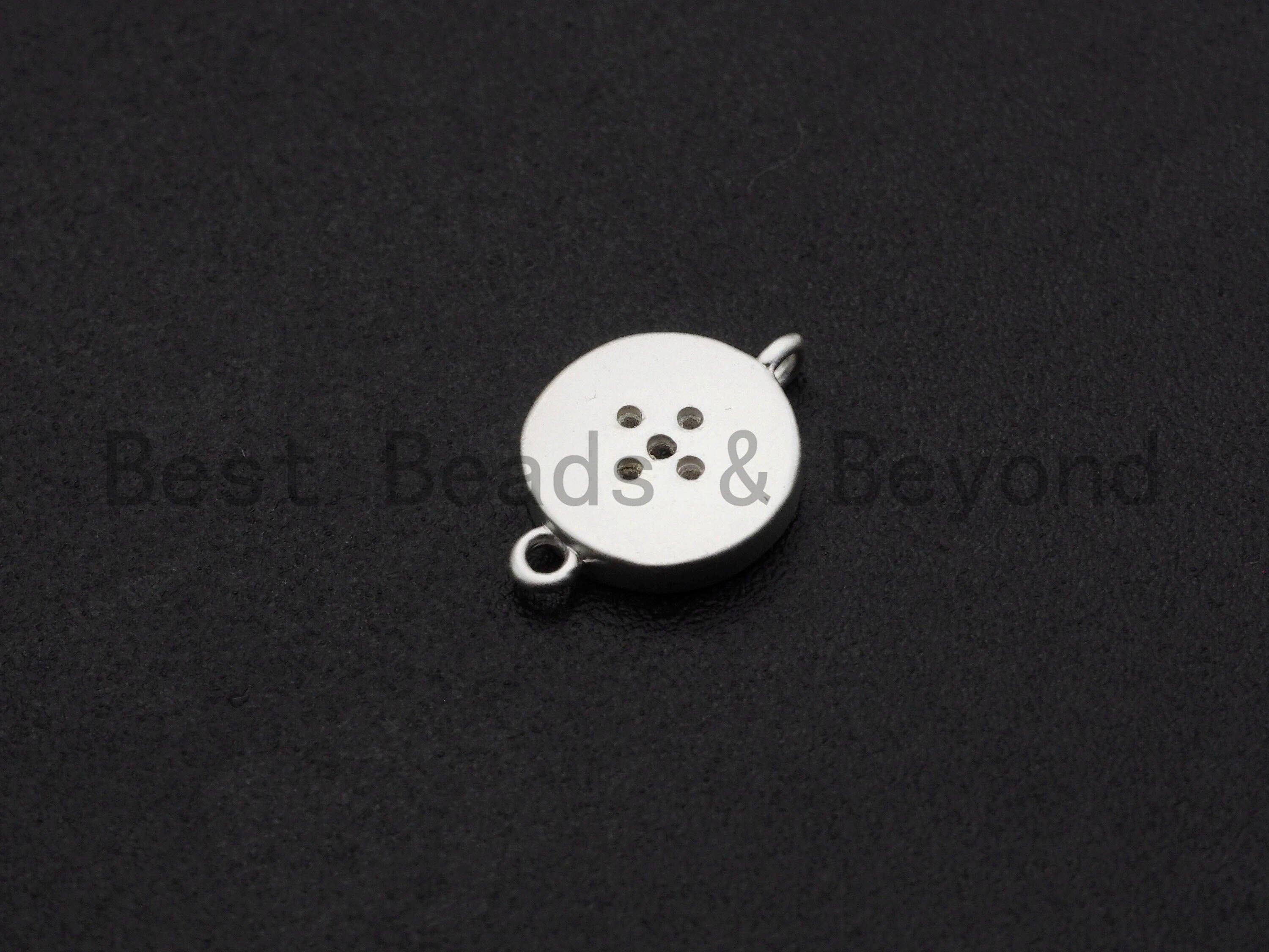 CZ Micro Pave Round Coin With Star Connector,Cubic Zirconia Connector, Silver Tone,9x13mm,sku#Y223