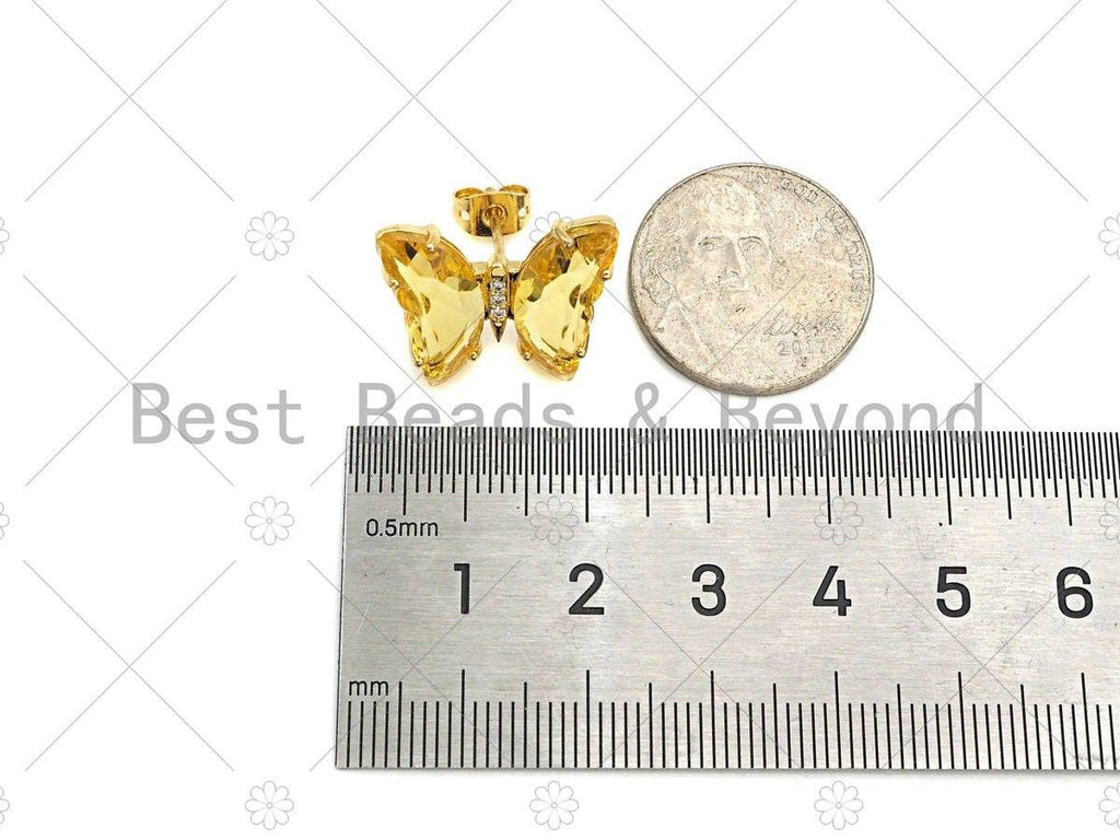 Colorful Glass Butterfly Stud Earrings, Glass Quartz Earrings, Necklace Bracelet Acrylic Butterfly Earrings,19x15mm,Sku#LD88