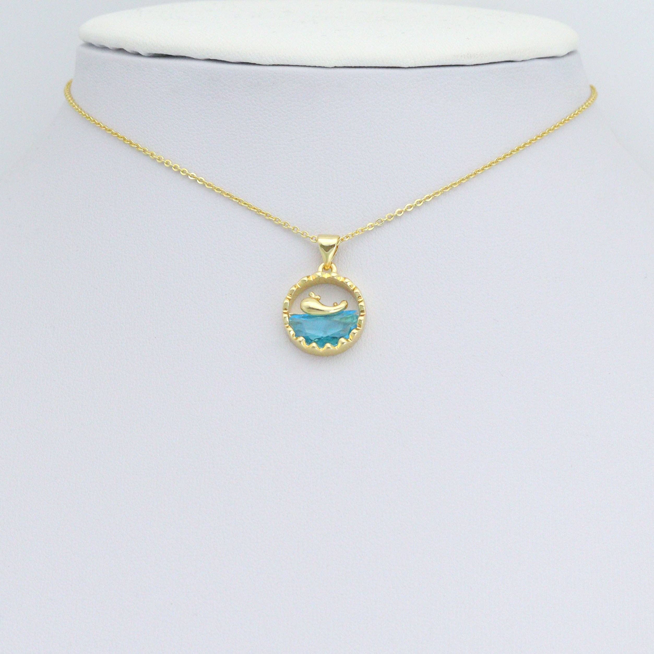 Whale On Blue Ocean Charm Pendant, Sku#LD702