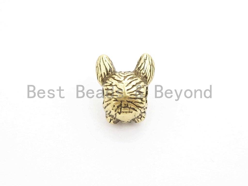 Antique Gold/Silver Bulldog Animal Head Bead, CZ Pave Mini Bulldog spacer beads, Dog Charm, Men's Bracelet DIY, 9x11x6mm, sku#Y134