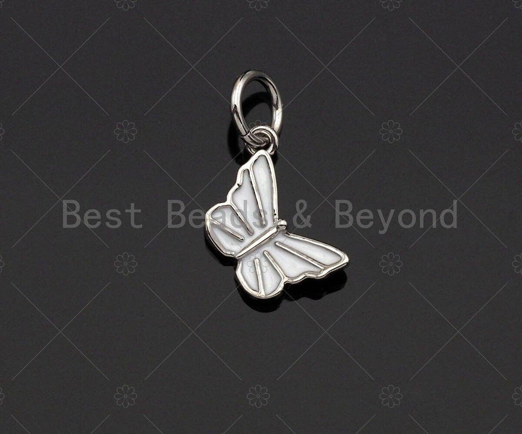 White Enamel CZ Micro Pave Butterfly Shape Pendant,Cubic Zirconia Butterfly Charm,Gold/Silver/Rose Gold Tone,11x7mm,Sku#Y348