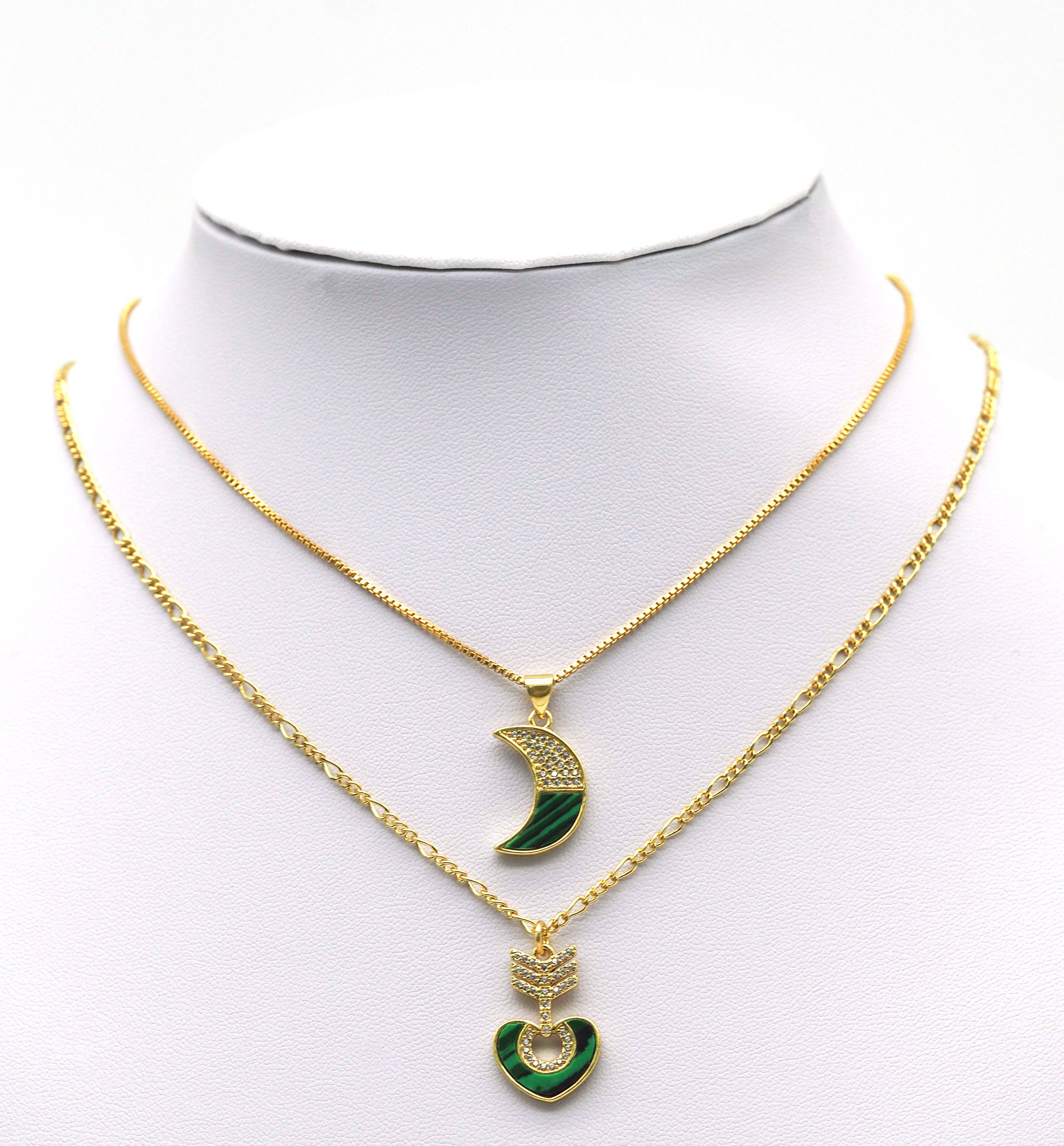 CZ Malachite Star Moon Heart Cross Charm, Sku#L667