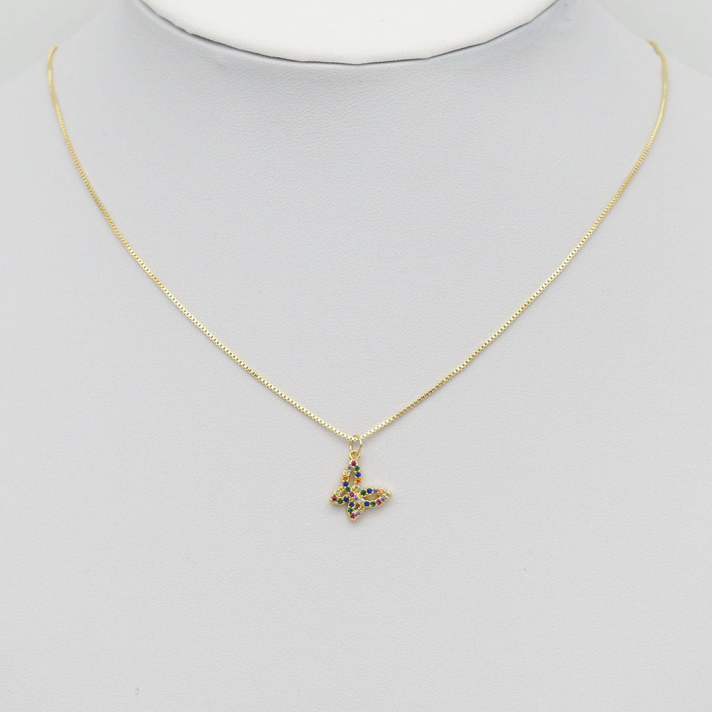 Colorful CZ Gold Butterly Charm, Sku#Y875