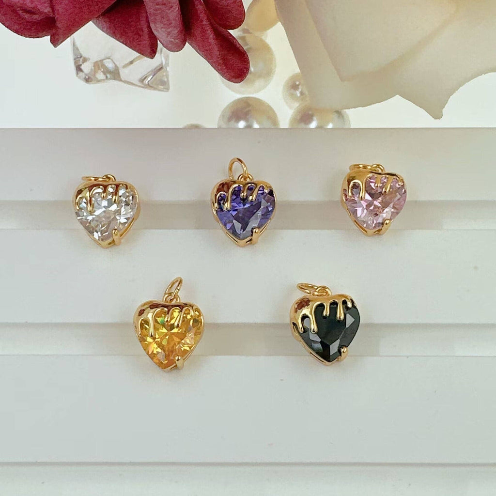 Gold Colorful CZ Dipped Heart Charm, Sku#Y920