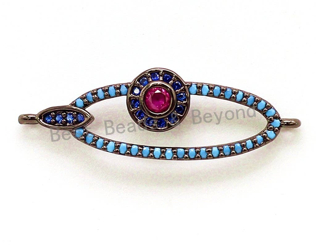 CZ Micro Pave Turquoise Hollow Evil Eye Connector for Bracelet/Necklace, Cubic Zirconia Space Connector, Jewelry Findings,10x31mm,sku#E53C
