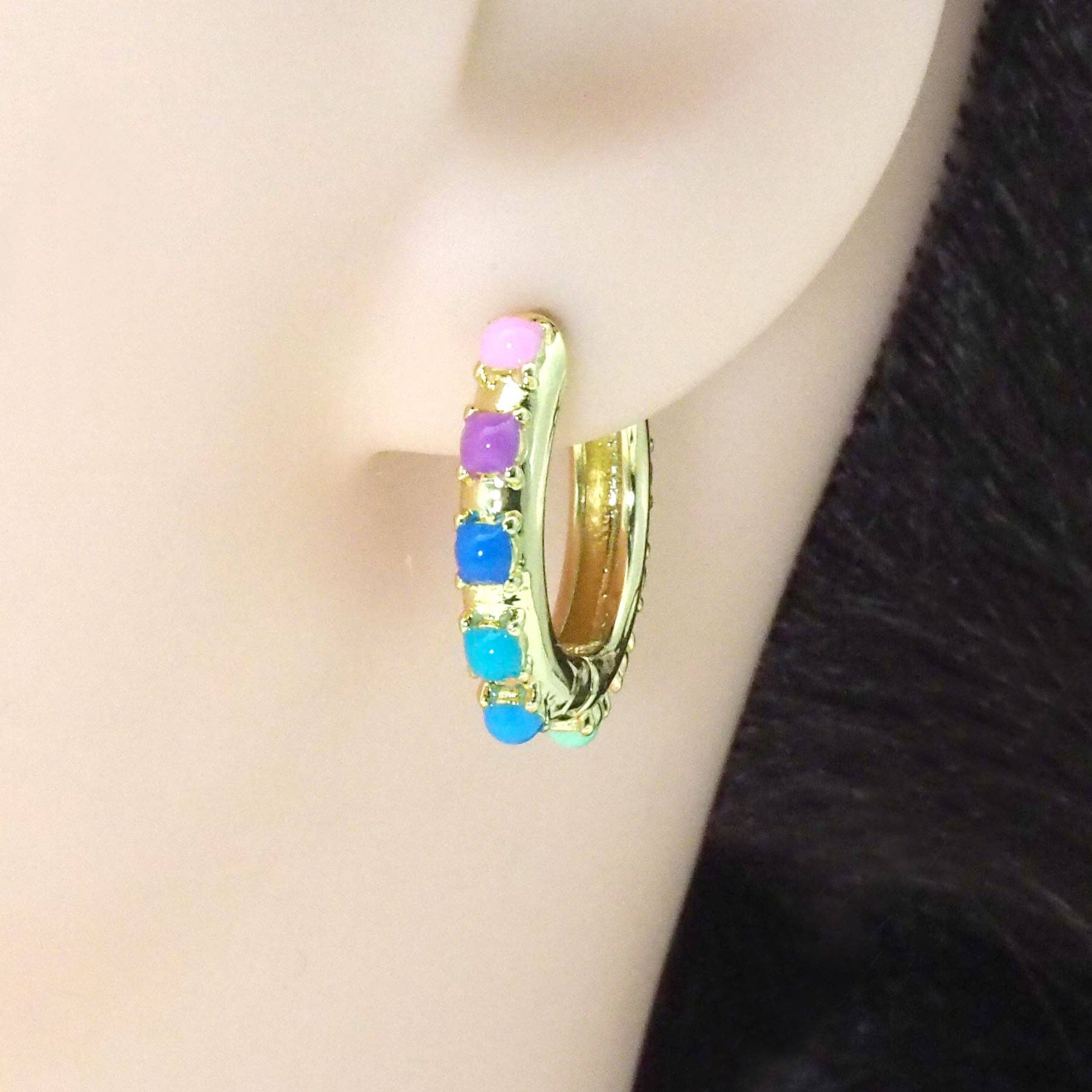 Gold Colorful Enamel Hoop Earrings, Sku#Y781