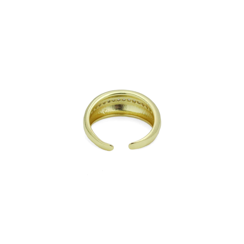 Gold Dome Adjustable Ring with CZ middle Line, Sku#LX650