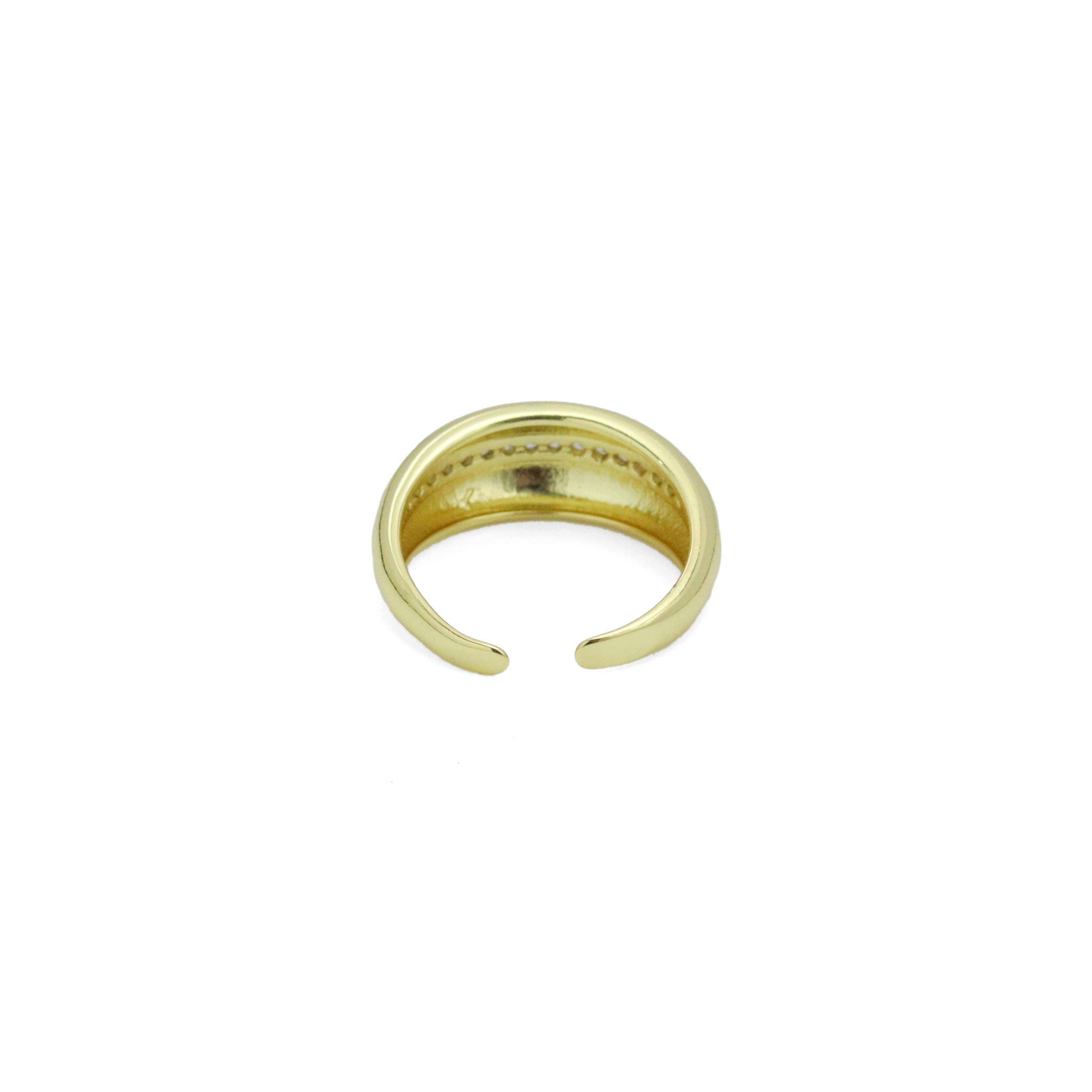 Gold Dome Adjustable Ring with CZ middle Line, Sku#LX650
