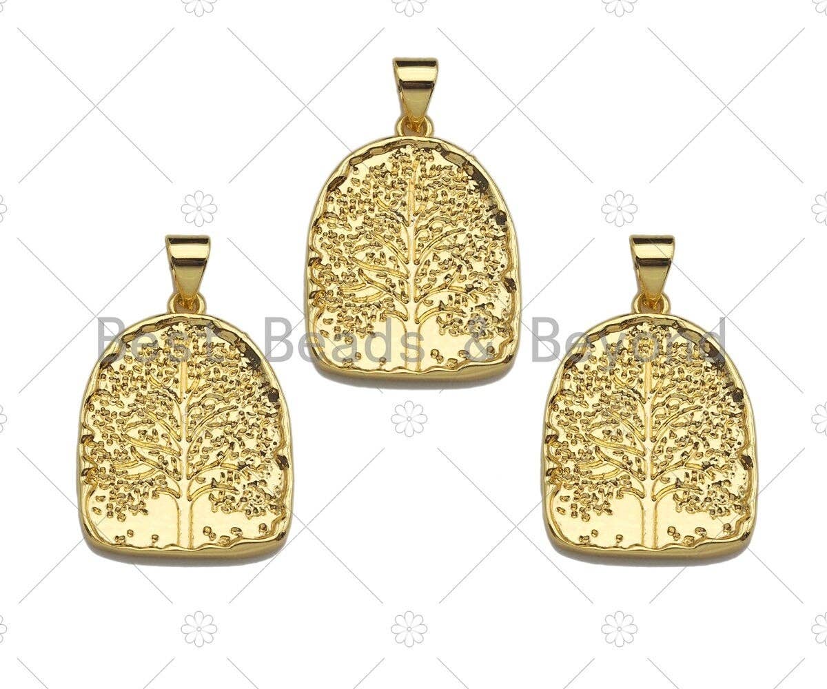 Dainty Gold Silver Life Tree Charms, Dainty Medallion Charms, Gold Silver Pendant, Medallion Necklace Charms, 17x23mm, Sku#L333