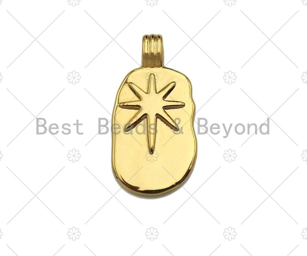 High Polished North Star On Oval Pendant/Charm,Gold Star Tag Charm, Necklace Bracelet Charm Pendant,12x23mm, Sku#Y366