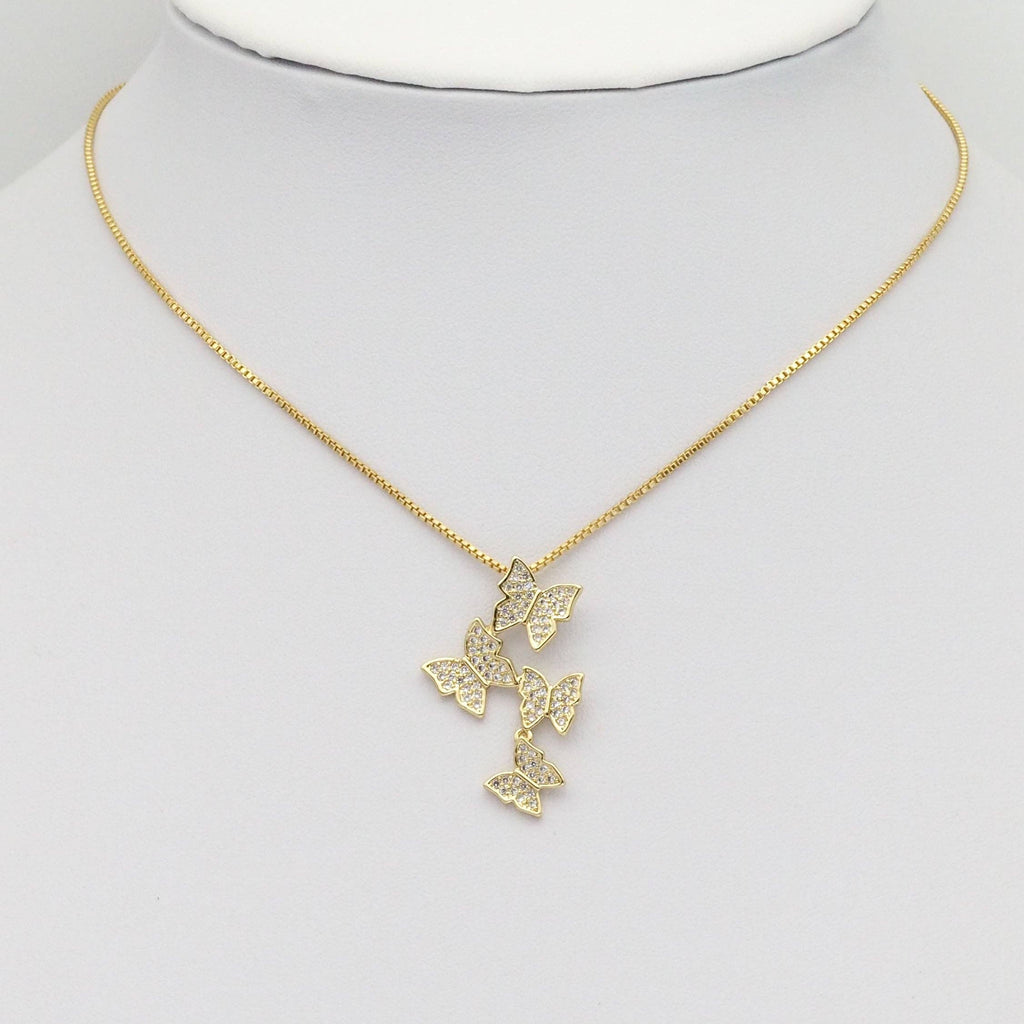 Gold Clear CZ Four Butterflies Charm, Sku#LD425
