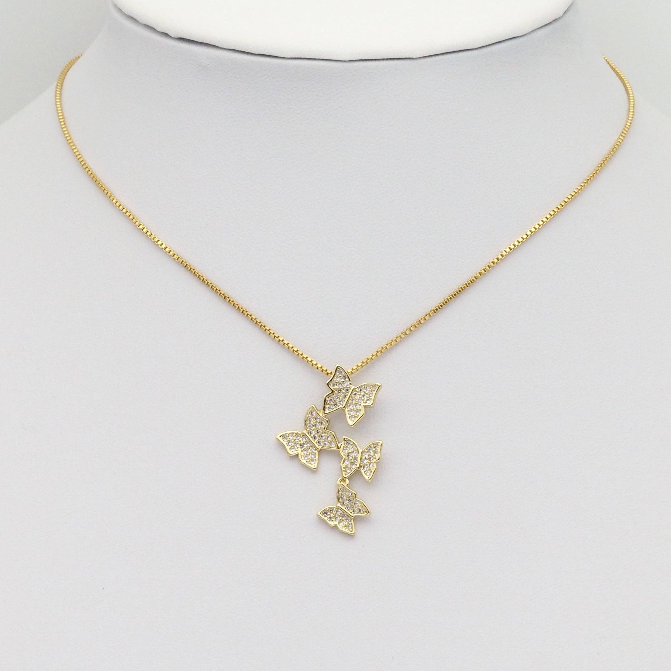 Gold Clear CZ Four Butterflies Charm, Sku#LD425