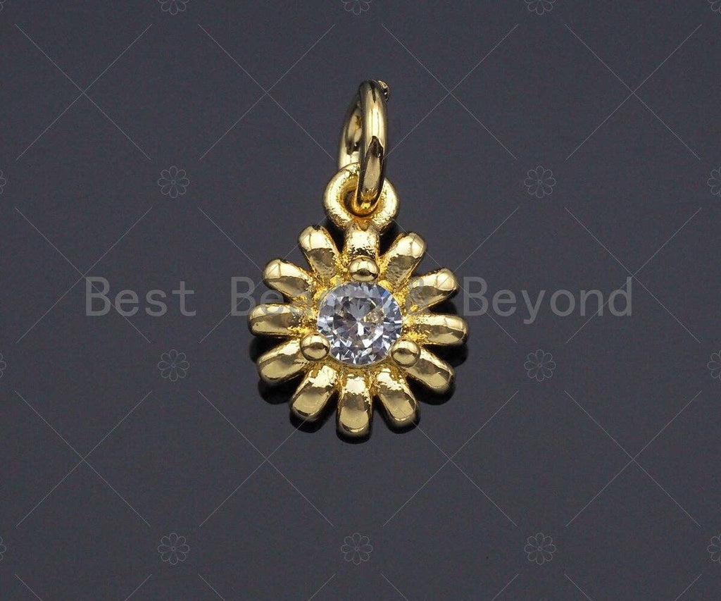 Clear CZ Micro Pave Sunflower Pendant/Charm, Sunflower Cubic Zirconia Pendant Charm,8x10mm,sku#Z1218
