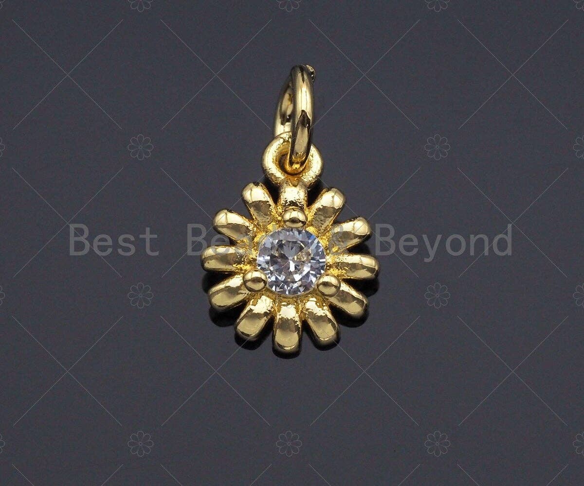 Clear CZ Micro Pave Sunflower Pendant/Charm, Sunflower Cubic Zirconia Pendant Charm,8x10mm,sku#Z1218