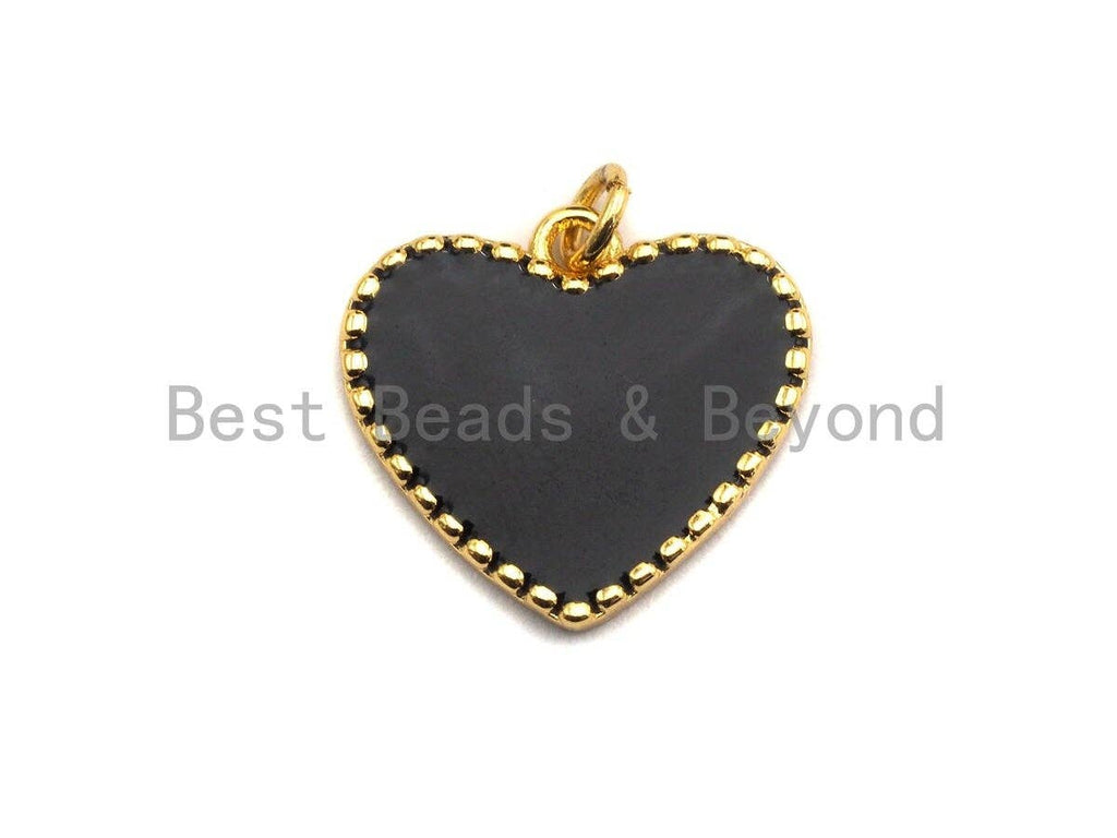 Red Black White Enamel Heart Pendant with Gold Finish, Z403
