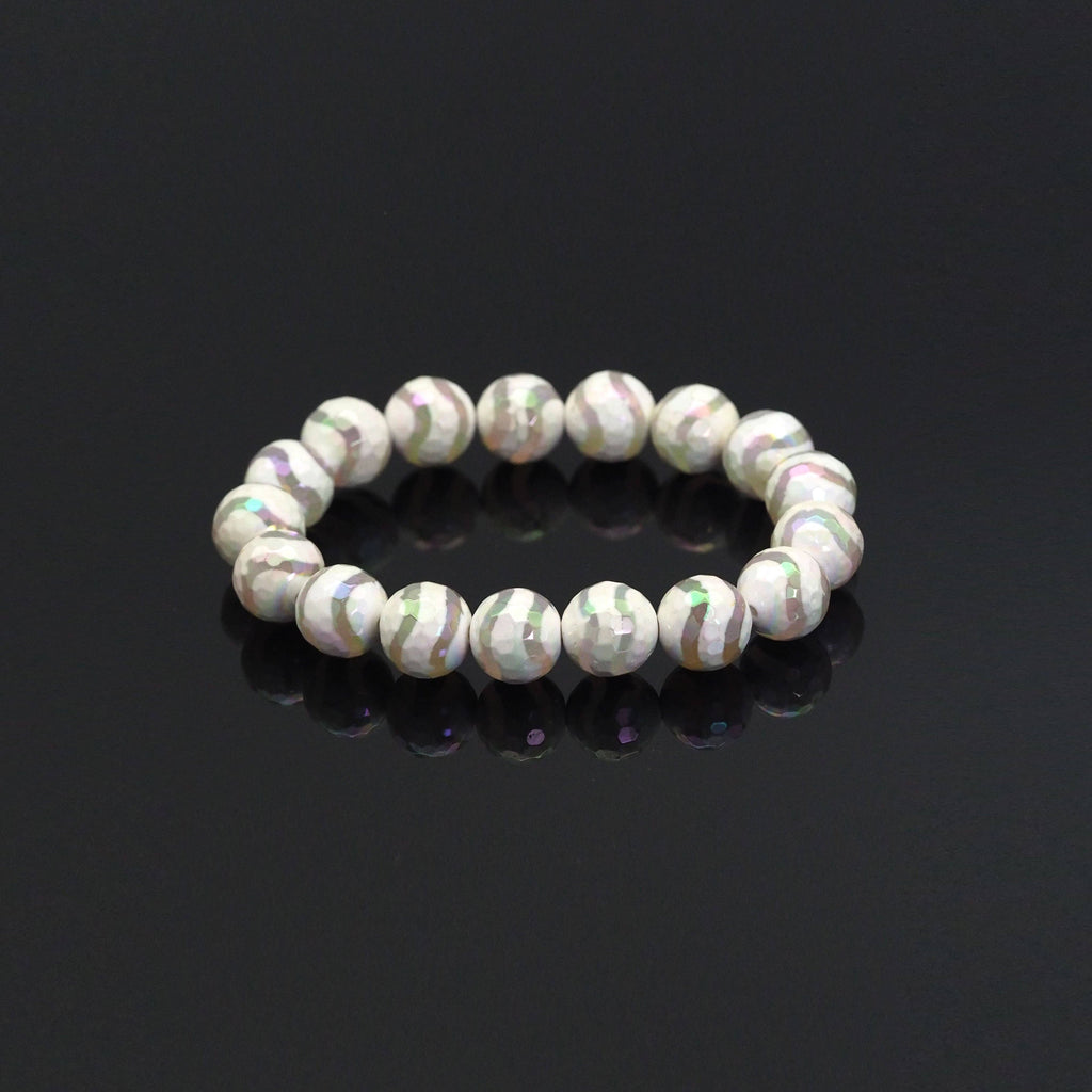 AB Mystic White Tibetan Agate Stretchy Bracelet, Sku#EF422