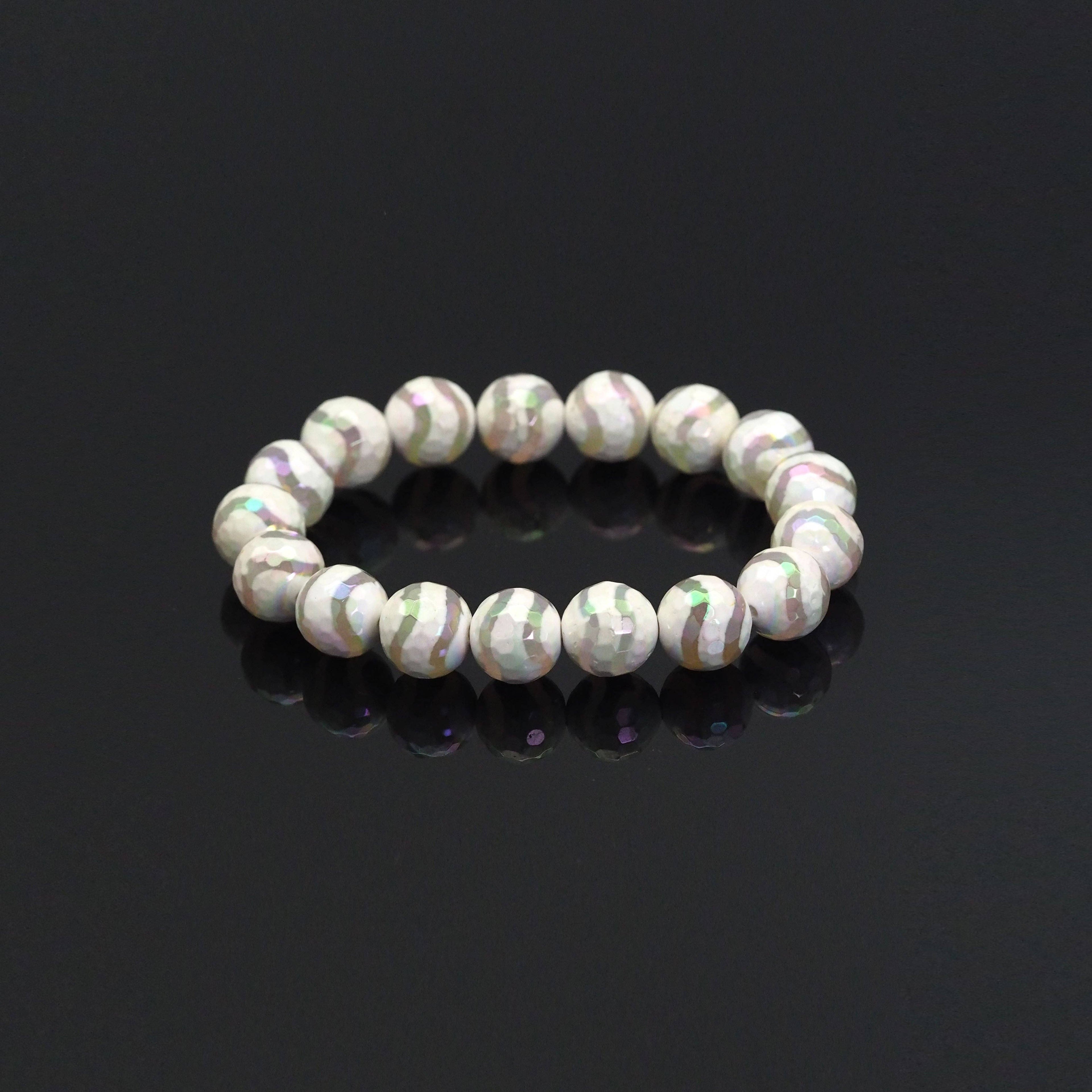 AB Mystic White Tibetan Agate Stretchy Bracelet, Sku#EF422