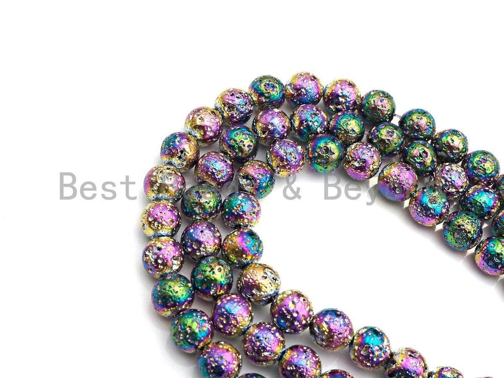 NEW COLOR!!! RAINBOW Plated Lava Round Beads, 8mm/10mm/12mm Rainbow Gemstone Beads, Wholesale Gemstone Beads, 15.5" Full Strand, sku#U873