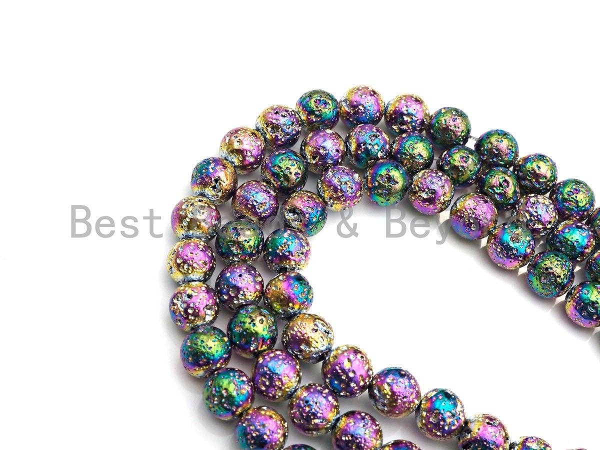 NEW COLOR!!! RAINBOW Plated Lava Round Beads, 8mm/10mm/12mm Rainbow Gemstone Beads, Wholesale Gemstone Beads, 15.5" Full Strand, sku#U873