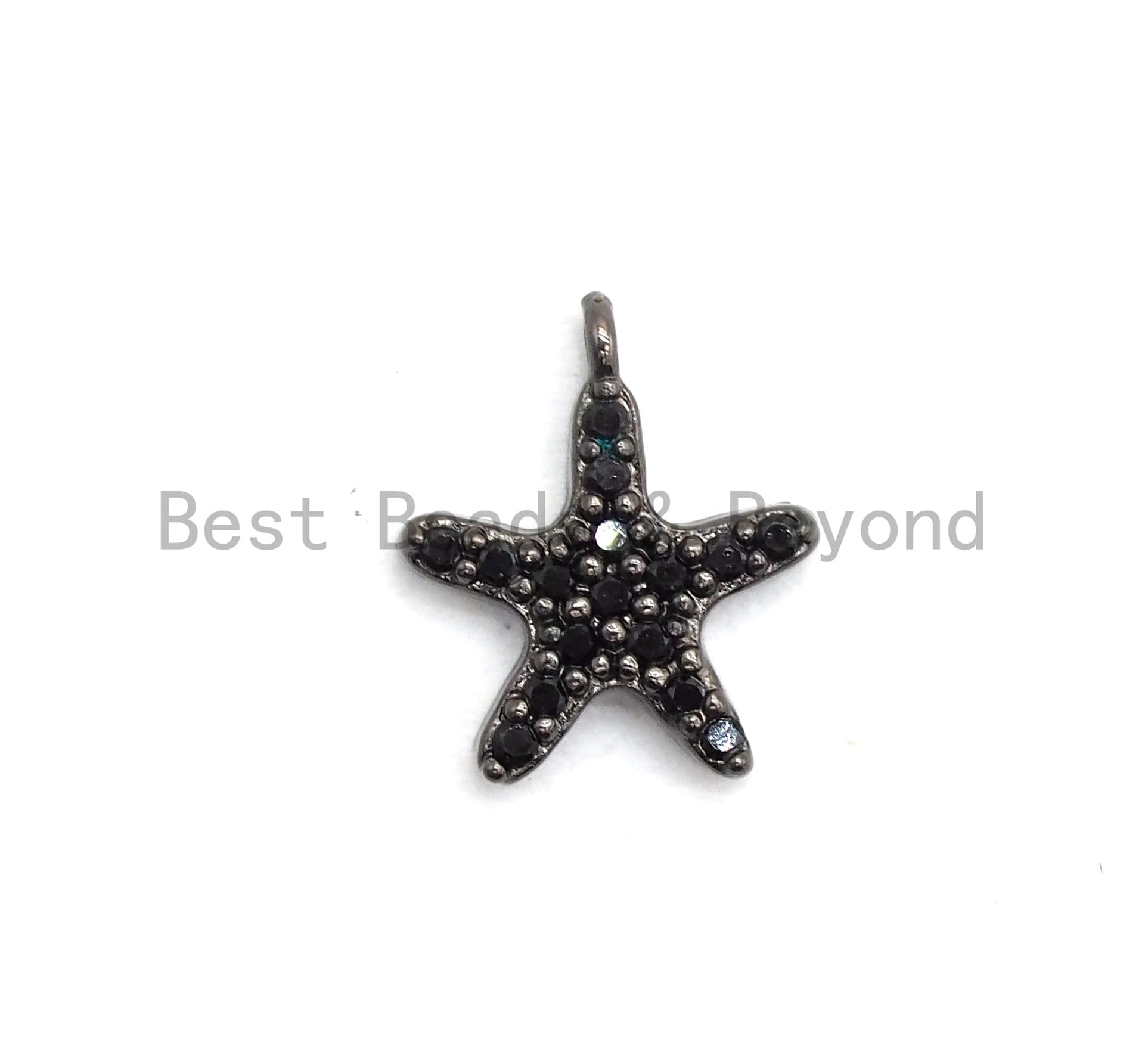 Micro Pave Black CZ Pave On Black Starfish Charm Beads, Starfish Charm, Black color beads, 9x10mm, sku#B100