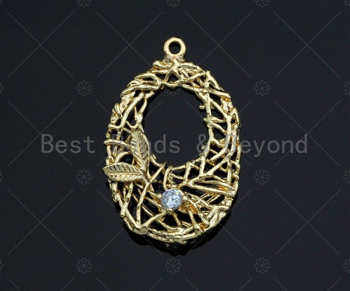 Filigree Gold Lacy Charm with CZ, Dianmond/Teardrop/Oval Shape Brushed Gold Twisted Wire Pendants for Earrings necklace making, sku#CP10