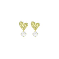 Big CZ Hammered Heart Stud Earrings, Sku#LK1066