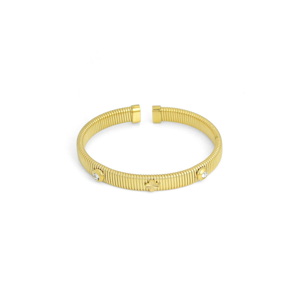 Flower Dot CZ Bangle Adjustable Bracelet, Sku#O125