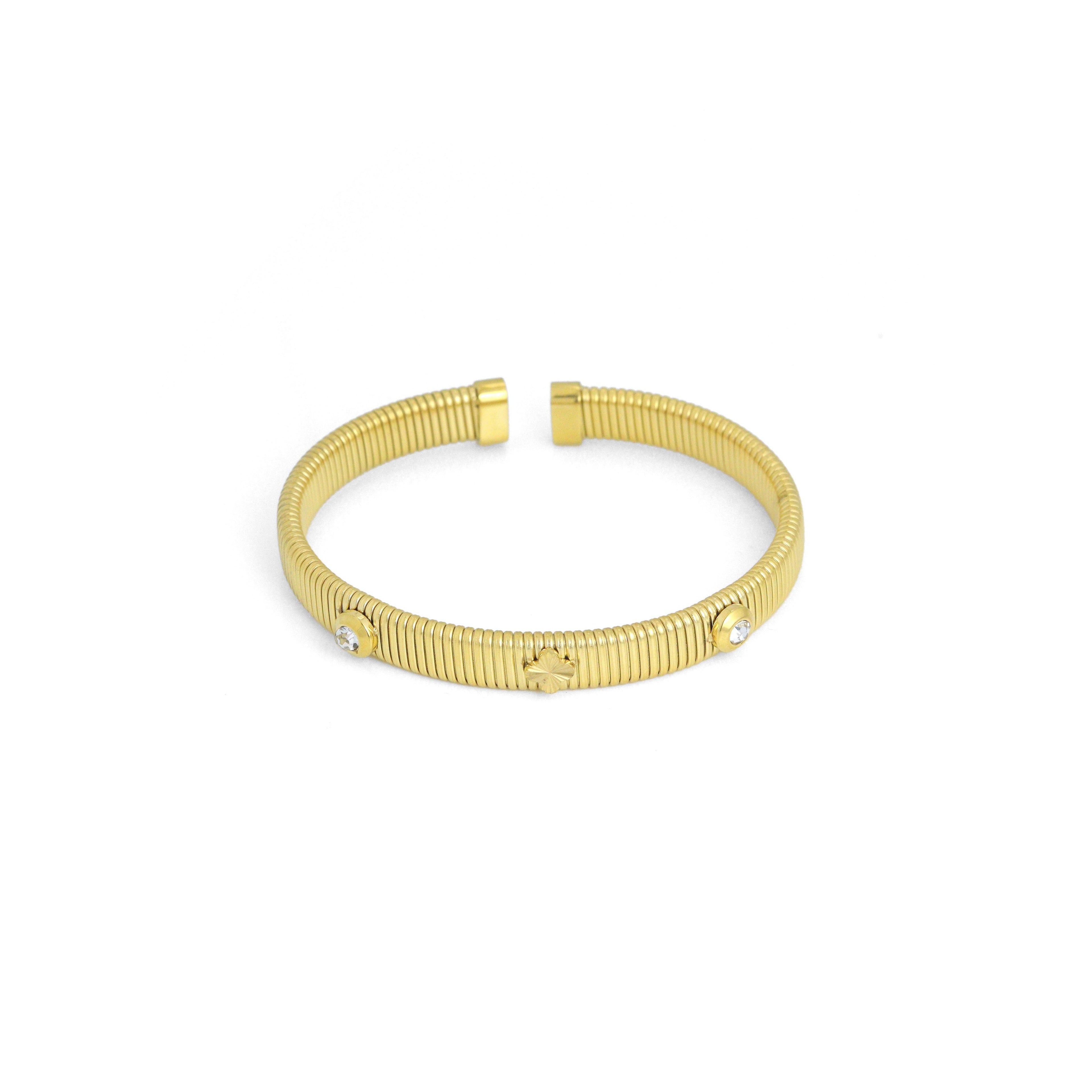 Flower Dot CZ Bangle Adjustable Bracelet, Sku#O125