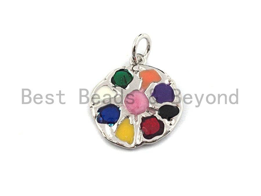 Colorful CZ Micro Pave Round Pendant, Cubic Zirconia Pendant, Silver/Gold/Rose Gold/Black Tone, 15x17mm, Sku#Z375